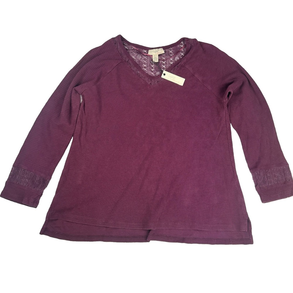 Cupio Blush Womens S Plum Waffle Knit Lace Boho Top NWT